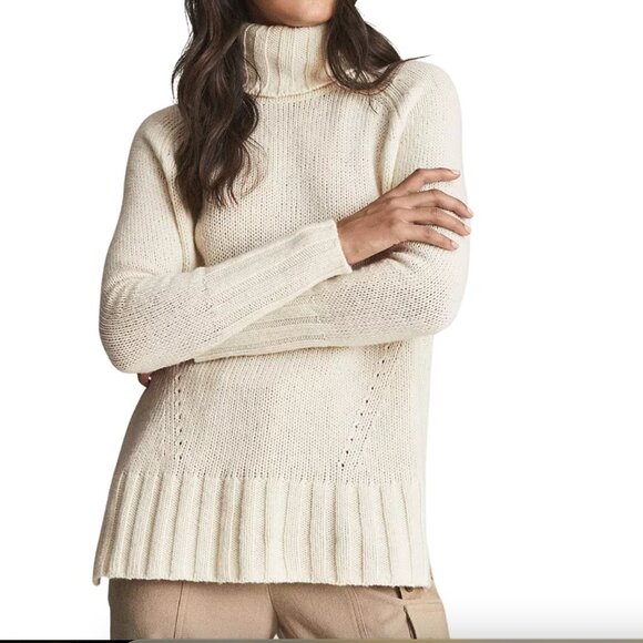 REISS Stevie Wool & Cashmere Turtleneck Sweater white cream Cowl Neck M Medium - Picture 1 of 9